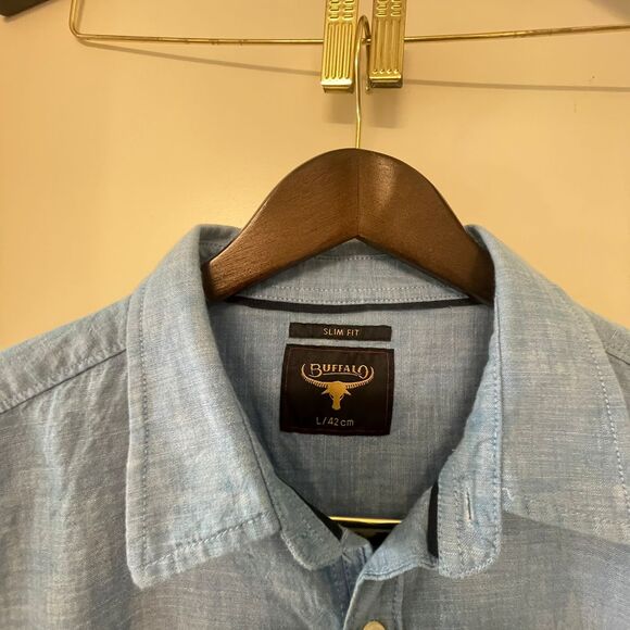 Buffalo Men's Blue Slim Fit Long Sleeves Dress Button Down Shirt Size L/42 - Picture 6 of 7